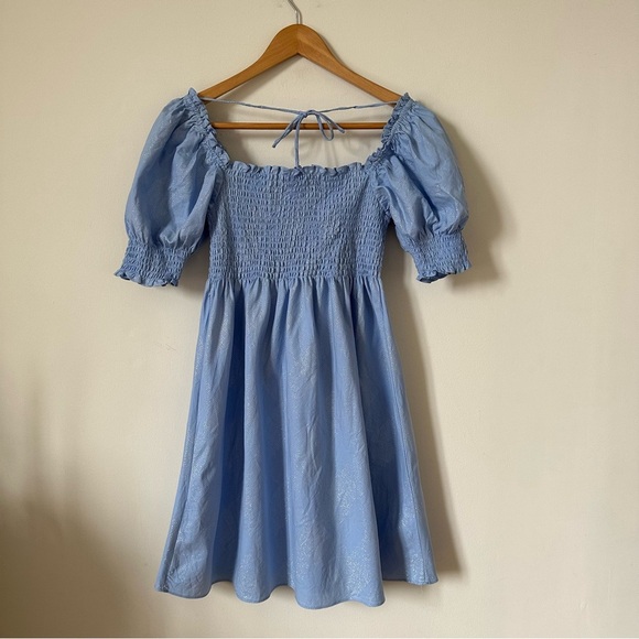 Hill House The Athena Nap Mini Dress Light Blue Glitter Check Size S - Picture 5 of 9